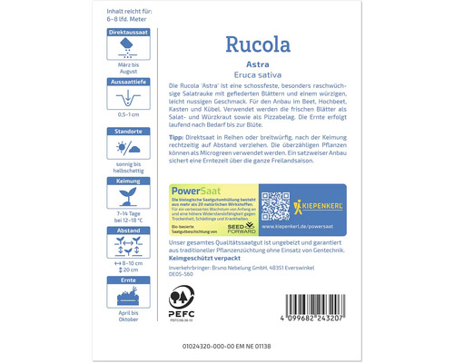 Rucola ''Astra'' Saatgutpackung für Direktsaat von März bis August