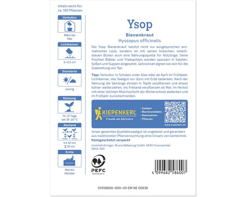 Sachet de graines d''hysope, herbe à miel, de Kiepenkerl