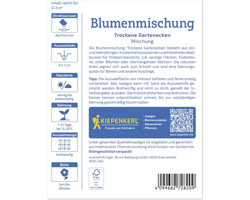 Blumensamenmischung für trockene Gartenecken, Kiepenkerl Logo