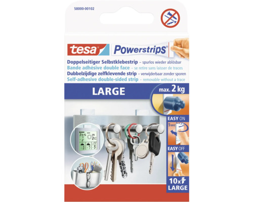 Tesa Powerstrips, große, doppelseitige Klebestreifen zum spurlosen Ablösen, maximale Traglast 2 Kilogramm