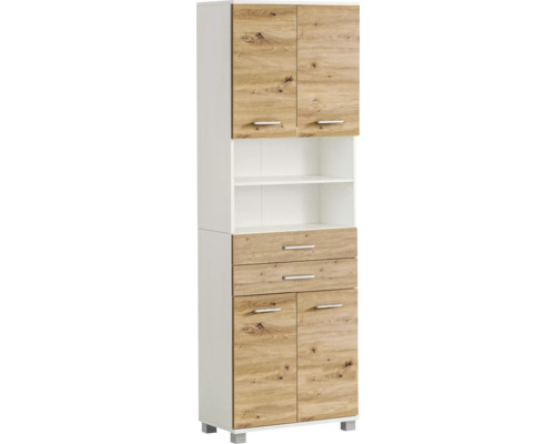 Hochschrank Möbelpartner Palermo BxHxT 59.8x180.9x32.6 cm artisan eiche/weiß Hoher Schrank mit Schubladen, Regalen und Türen