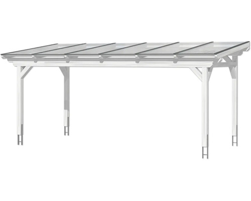 Pergola de terrasse autoportante avec éléments de toit transparents et quatre poteaux