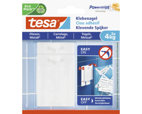 Clou adhésif tesa blanc pour carrelages charge 4 kg 2 pces