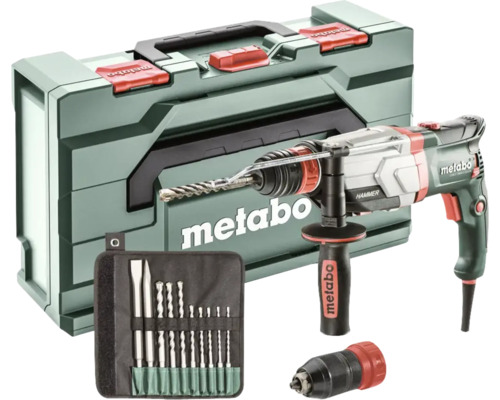 Marteau perforateur combiné Metabo avec forets, burins, coffret à outils et mandrin