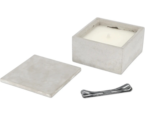 Gartenkerze Esschert’s Garden M 18,3 x 18,3 x 10,6 cm Beton quadratisch Warmweiß Dekorative Kerze mit Betongefäß, Betondeckel und Dochtschere