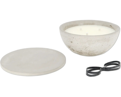 Bougie de jardin Esschert’s Garden L Ø 27,8 cm H 13,7 cm béton rond blanc chaud Set de bougies décoratives avec récipient en béton, couvercle et élastique