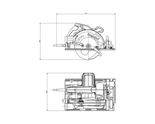 Schéma technique de la scie circulaire portative Metabo avec dimensions