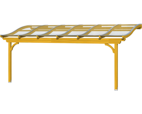 Carport en bois avec toit incurvé et couverture transparente