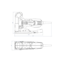 Dessin technique d''une scie sauteuse Metabo avec dimensions