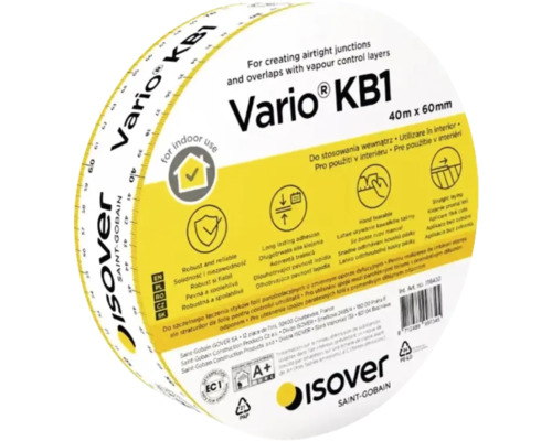 Isover Vario KB1 Dichtband, 40 Meter mal 60 Millimeter, zur luftdichten Verklebung und Überlappung von Dampfbremsfolien
