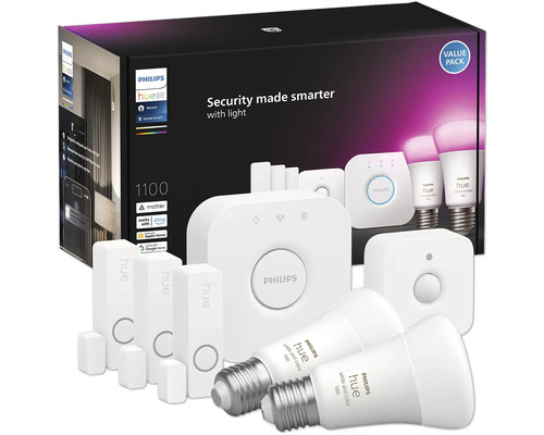 Philips Hue Sicherheitssystem mit Leuchtmitteln, Sensoren und Bridge