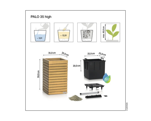 Diagramm des Pflanzgefäßes Palo 35 high mit Maßangaben