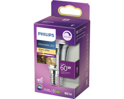 Ampoule LED Philips Culot E14, dimmable, 4,3 watts, 320 lumens