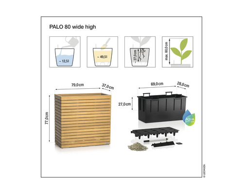 Dessin technique Pot de fleurs Lechuza Palo 80 avec dimensions