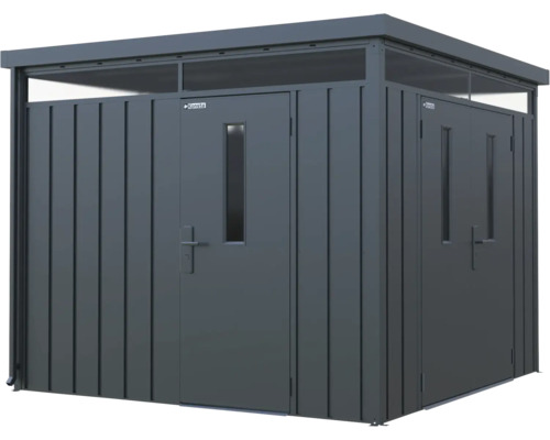 Abri de jardin métallique avec deux portes et fenêtres