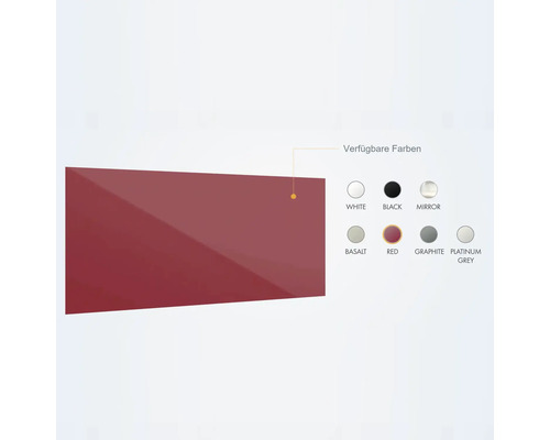 Farbauswahl für Möbeloberflächen: Weiß, Schwarz, Spiegel, Basalt, Rot, Graphit, Platingrau