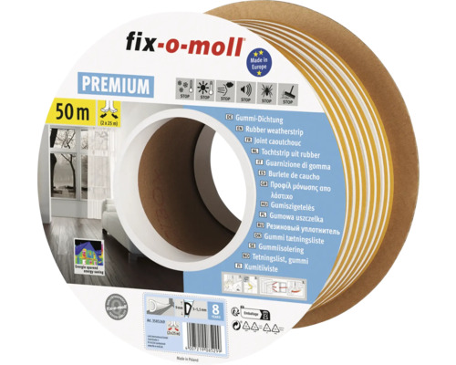 fix-o-moll D-Profildichtung selbstklebend weiß 50 m 6 x 9 mm Fix-o-moll Premium Gummidichtung, 50 Meter Rolle
