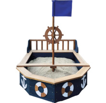 Sandkasten in Form eines Schiffs mit Flagge, Steuerrad und maritimen Motiven