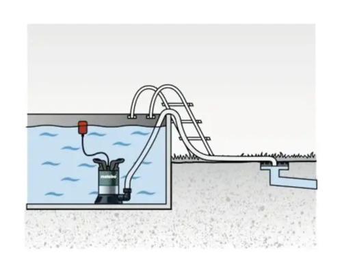 Illustration d''une pompe submersible dans une piscine pour l''évacuation de l''eau