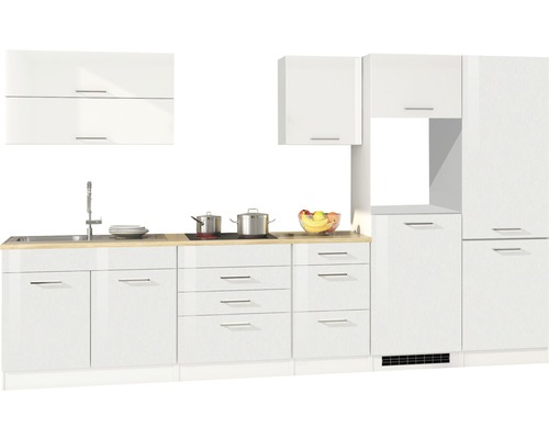 Held Möbel Küchenzeile Mailand 350 cm weiß hochglanz zerlegt Variante reversibel