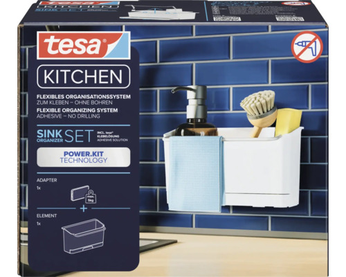 Tesa Küchenspülen-Set mit Organisationssystem zum Kleben ohne Bohren