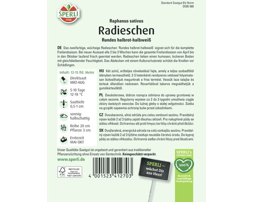 Samenpackung Radieschen rund halbrot-halbweiß der Marke Sperli