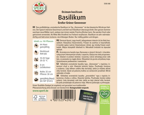 Basilikum-Samenpackung der Sorte ''Großer Grüner Genoveser'' von Sperli