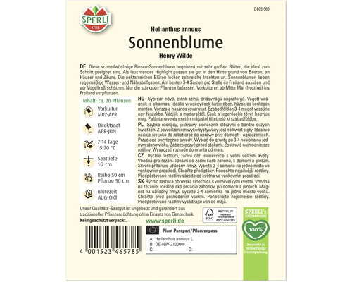 Samenpackung Sonnenblume Henry Wilde von Sperli