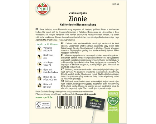 Sperli Zinnie Kalifornische Riesenmischung Saatgutpackung