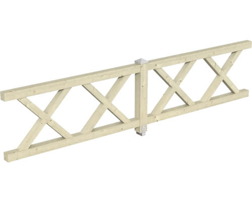Balustrade en croix de Saint-André, 400 x 84 cm, nature Poutre en bois avec entretoises