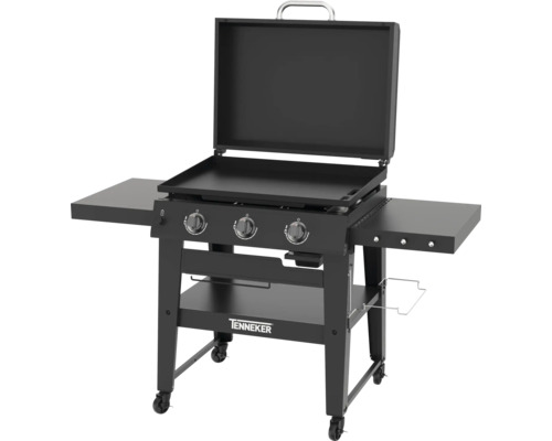 Gril à gaz Tenneker avec plaque de cuisson, trois brûleurs, étagères et roulettes