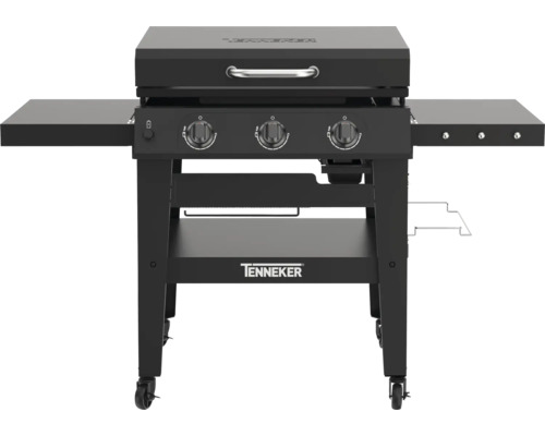 Plancha TENNEKER Plandor TG-3 avec 3 brûleurs, plancha en fonte émaillée et tablette latérale