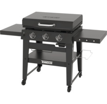 Barbecue à gaz Tenneker noir avec trois brûleurs, tablettes latérales et roulettes