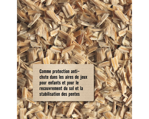 Copeaux de bois comme protection antichute pour aires de jeux d''enfants, pour le recouvrement du sol et la stabilisation des pentes