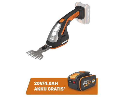 Sculpte-haie/cisaille à gazon sans fil WORX 20 V 12 cm/20 cm WG801E.9, sans batterie ni chargeur