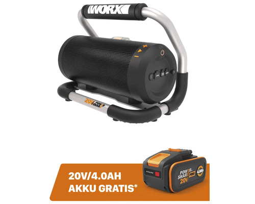 Haut-parleur WORX 20V Aux-in et USB WX009.9 + GRATUIT Batterie 20V WA3644 (4,0Ah)