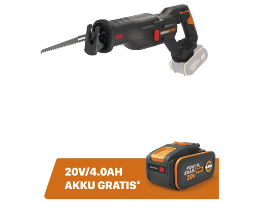 Scie sabre sans fil WORX Nitro 20V WX516.9, moteur Brushless + GRATUIT Batterie 20V WA3644 (4,0Ah)