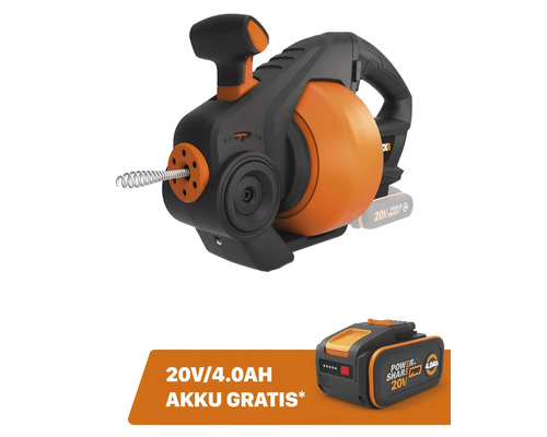 Spirale de nettoyage de tuyaux sur batterie WORX 20V 7mm/7,6m WX891.9 + GRATUIT Batterie 20V WA3644 (4,0Ah)