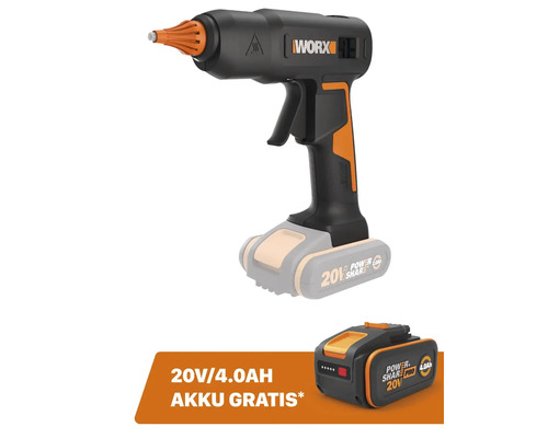 Pistolet à colle sans fil Worx + GRATUIT : Batterie 20V WA3644 (4,0Ah)