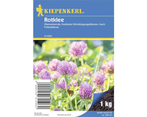 Semences de trèfle des prés Kiepenkerl 1 kg 250 m² Logo Kiepenkerl. Semences de trèfle rouge, un kilogramme, suffisant pour environ 250 mètres carrés