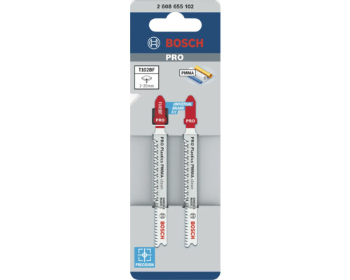 Lames de scie sauteuse Bosch pour des coupes nettes dans des plastiques tels que le PMMA, conçues pour une épaisseur de matériau de 2 à 20 millimètres