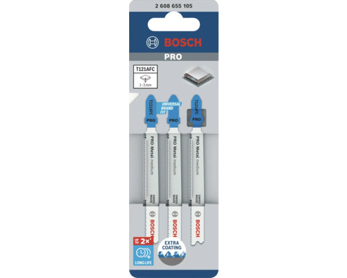 Lames de scie sauteuse Bosch T121AFC, adaptées au métal d''une épaisseur de 1 à 3 millimètres