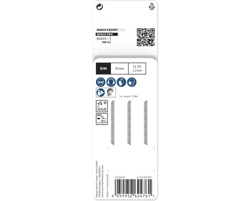 Jeu de lames de scie sauteuse Bosch Expert, 92 millimètres