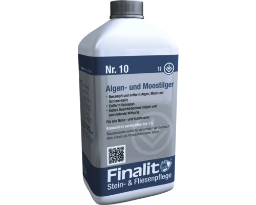 Produit anti-algues et anti-mousse Finalit n° 10 1 litre Anti-algues et anti-mousse Finalit numéro 10 dans une bouteille de 1 litre