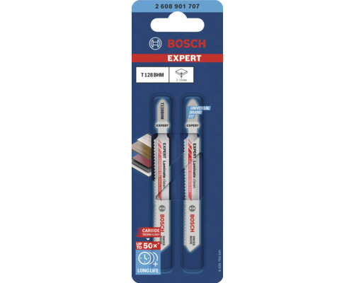 Lames de scie sauteuse Bosch Expert T128BHM pour stratifié, lot de deux