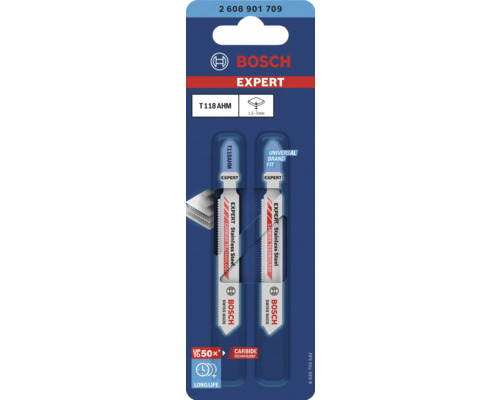 Lames de scie sauteuse Bosch Expert pour acier inoxydable, T118AHM, 2 pièces