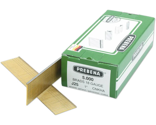 Clous à tête plate Prebena type J25CNKHA 5000 pcs Pointes Prebena 18 Gauge, zinguées et enduites, 5000 pièces avec emballage
