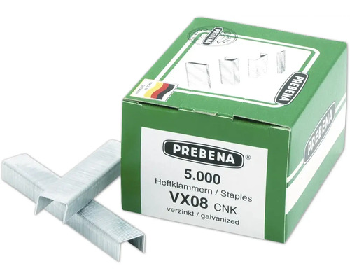 Agrafes Prebena type VX08CST 1000 pcs Agrafes Prebena, 5000 pièces, galvanisées dans un emballage vert
