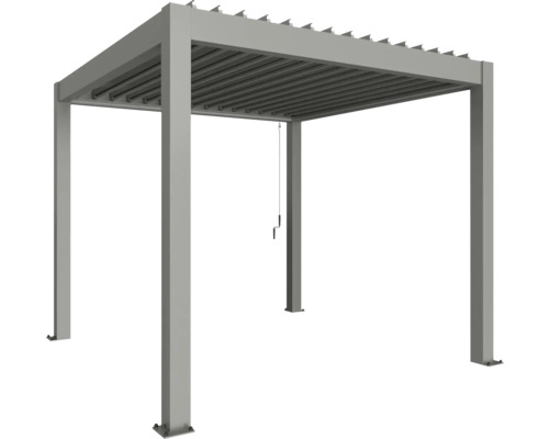 Pergola Biohort 3x3 inkl. beweglichen, isolierten Lamellendach für geringere Geräuschentwicklung und Wärmeabstrahlung 312 x 312 cm quarzgrau-metallic Pergola aus Aluminium mit Lamellendach und Kurbelmechanismus