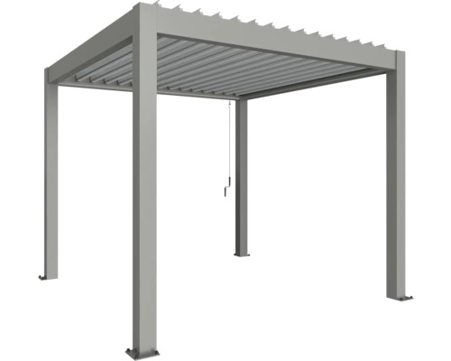 Pergola Biohort 3x3 inkl. beweglichen, isolierten Lamellendach für geringere Geräuschentwicklung und Wärmeabstrahlung 312 x 312 cm quarzgrau-metallic/silber Freistehende graue Pergola mit Lamellendach